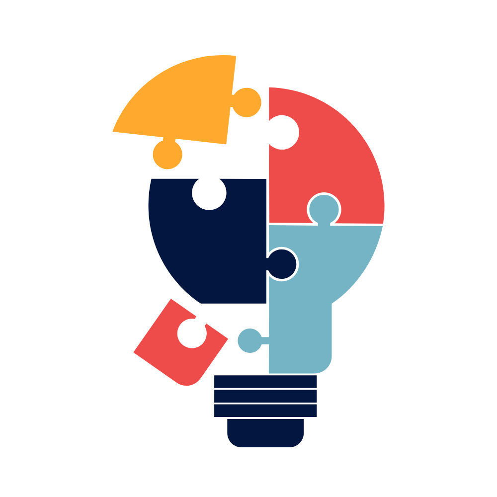 Imagen de una bombilla dividida en piezas de puzzle