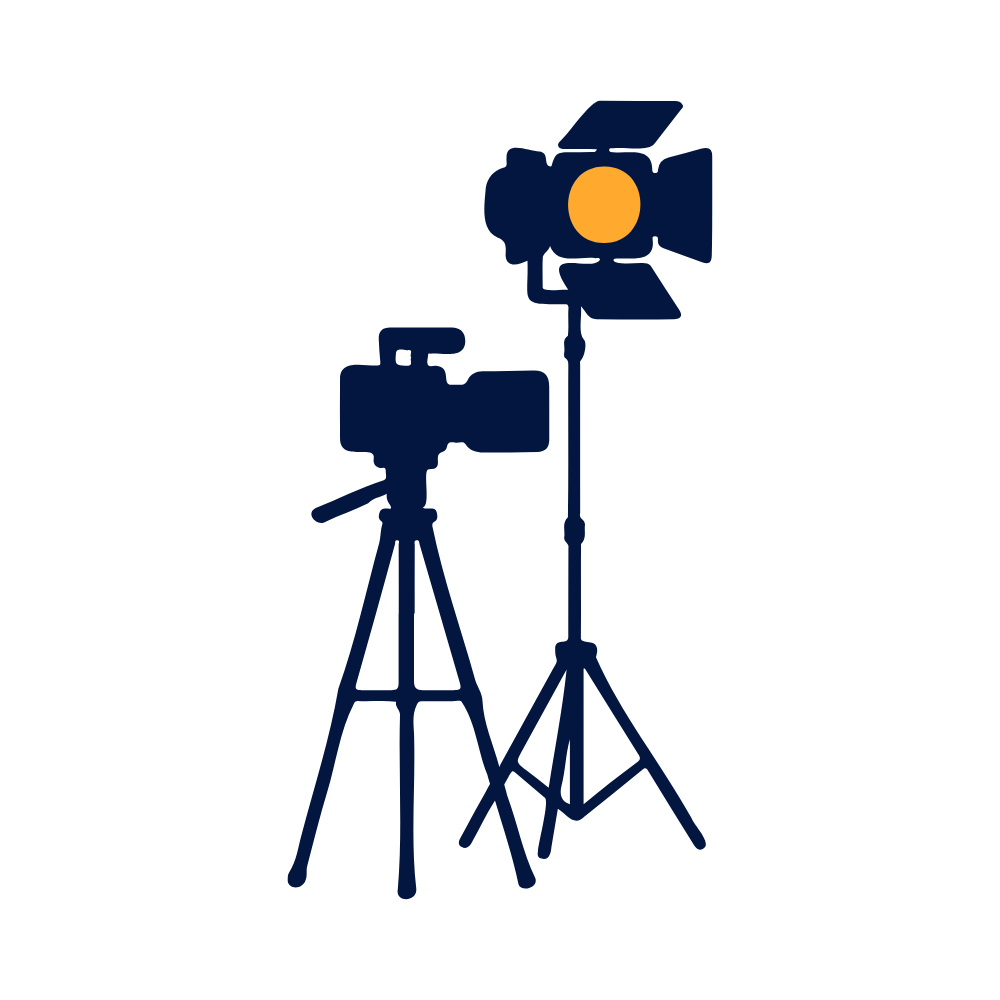 Una cámara y soporte con luz