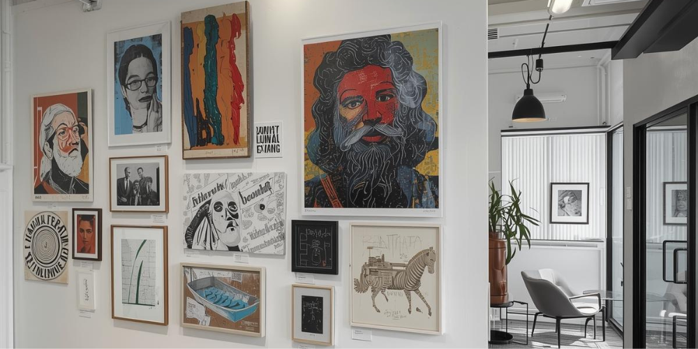 cuadros hechos por empleados en un oficina