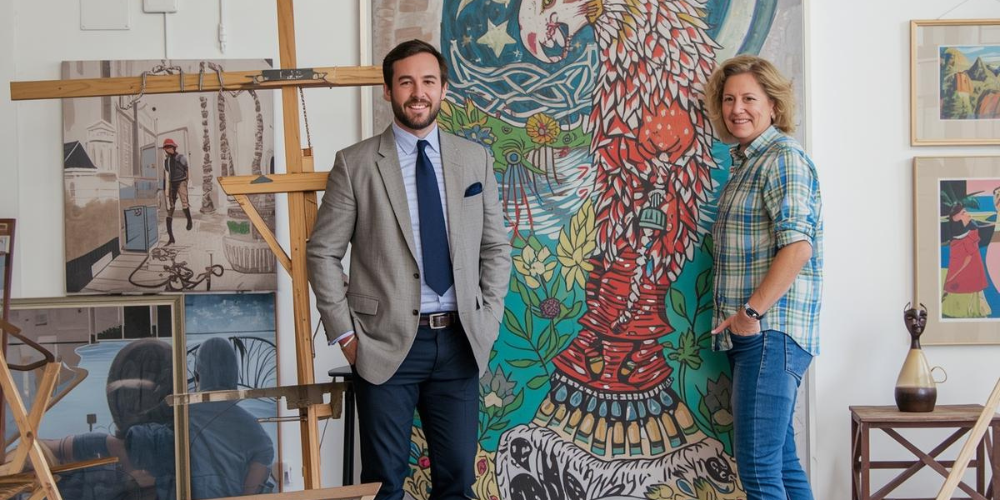 El ceo de la empresa junto con una pintora